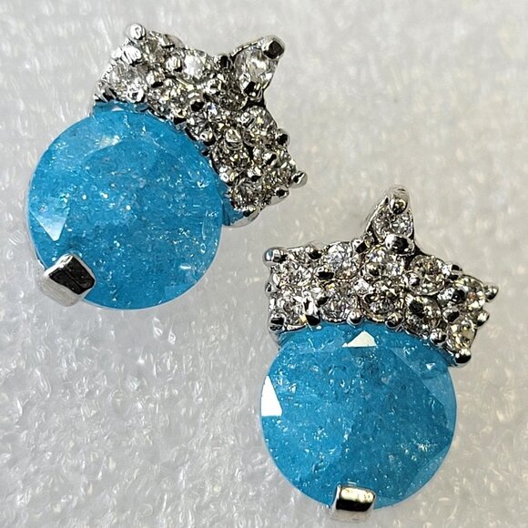 Mini Blue Earrings with Crown-TINY ! - Picture 1 of 9